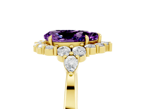 Yellow gold Pear Cut Amethyst Halo Ring with Pear Side Stones and Prong Setting_17