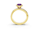 Yellow gold Pear Cut Amethyst Halo Ring with Round Split Shank and Prong Setting_51