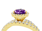 Yellow gold Pear Cut Amethyst Halo Ring with Round Split Shank and Prong Setting_52