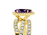 Yellow gold Pear Cut Amethyst Halo Ring with Round Split Shank and Prong Setting_53