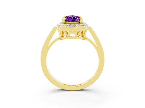 Yellow gold Pear Cut Amethyst Halo Ring with Split Shank and Four-Prong Setting_3