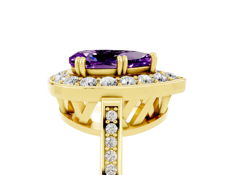 Yellow gold Pear Cut Amethyst Halo Ring with Split Shank and Four-Prong Setting_5