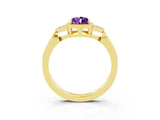 Yellow gold Pear Cut Amethyst Halo Ring with Tapered Band and Four-Prong Setting_3