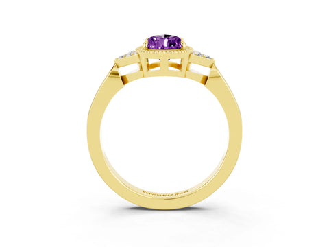 Yellow gold Pear Cut Amethyst Halo Ring with Tapered Band and Four-Prong Setting_3