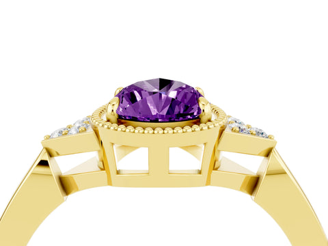 Yellow gold Pear Cut Amethyst Halo Ring with Tapered Band and Four-Prong Setting_4