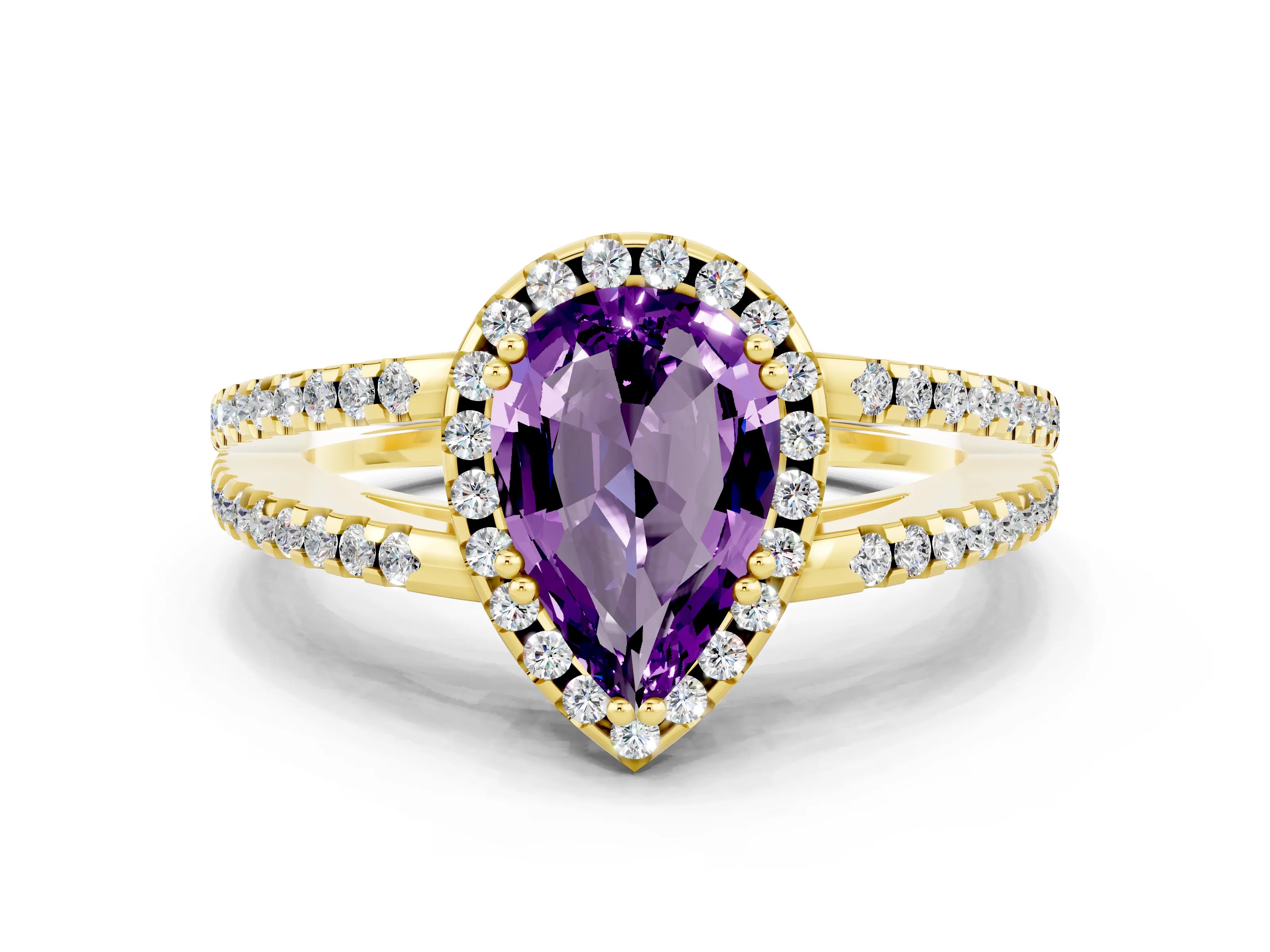 Yellow gold Pear Cut Amethyst Halo Split Shank Engagement Ring_12
