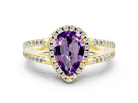 Yellow gold Pear Cut Amethyst Halo Split Shank Engagement Ring_12