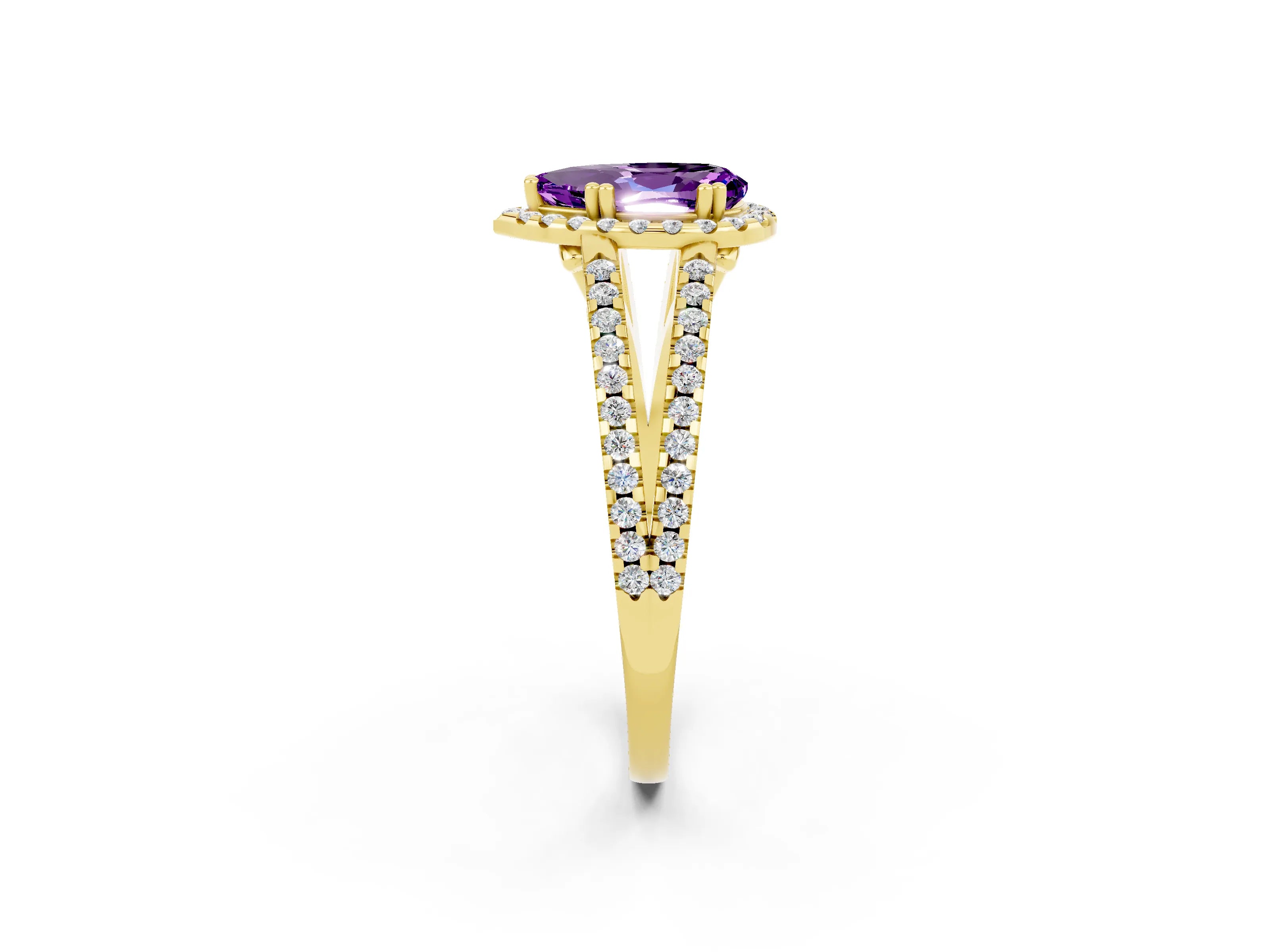 Yellow gold Pear Cut Amethyst Halo Split Shank Engagement Ring_14