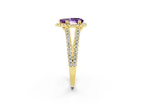 Yellow gold Pear Cut Amethyst Halo Split Shank Engagement Ring_14