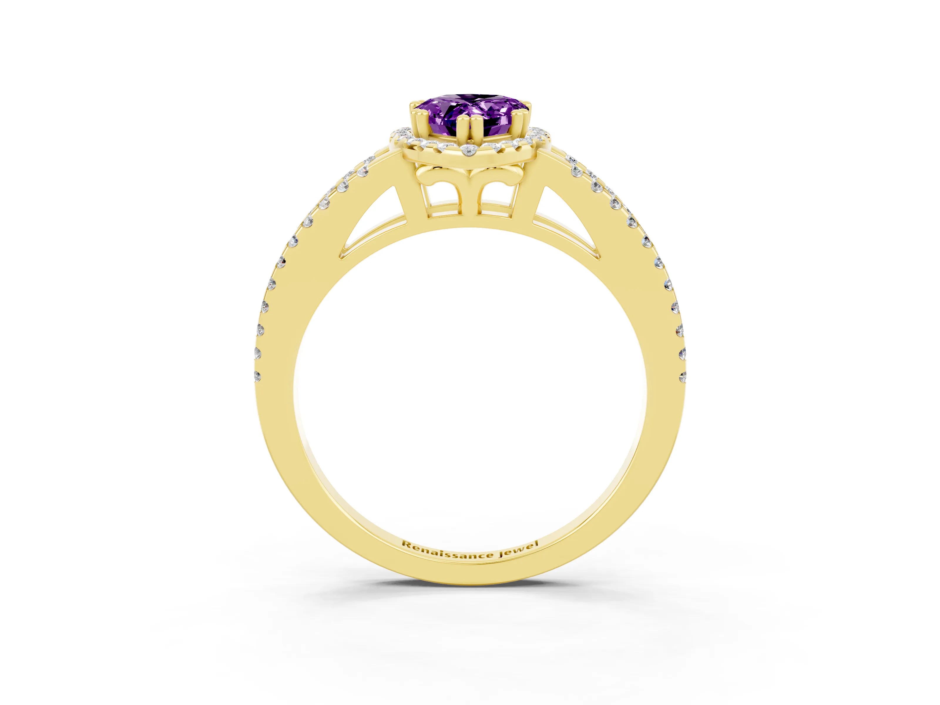 Yellow gold Pear Cut Amethyst Halo Split Shank Engagement Ring_15