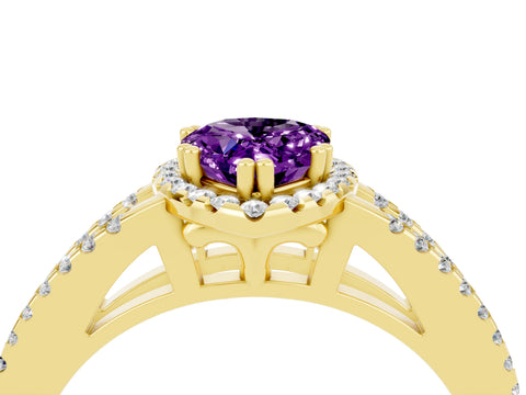 Yellow gold Pear Cut Amethyst Halo Split Shank Engagement Ring_16