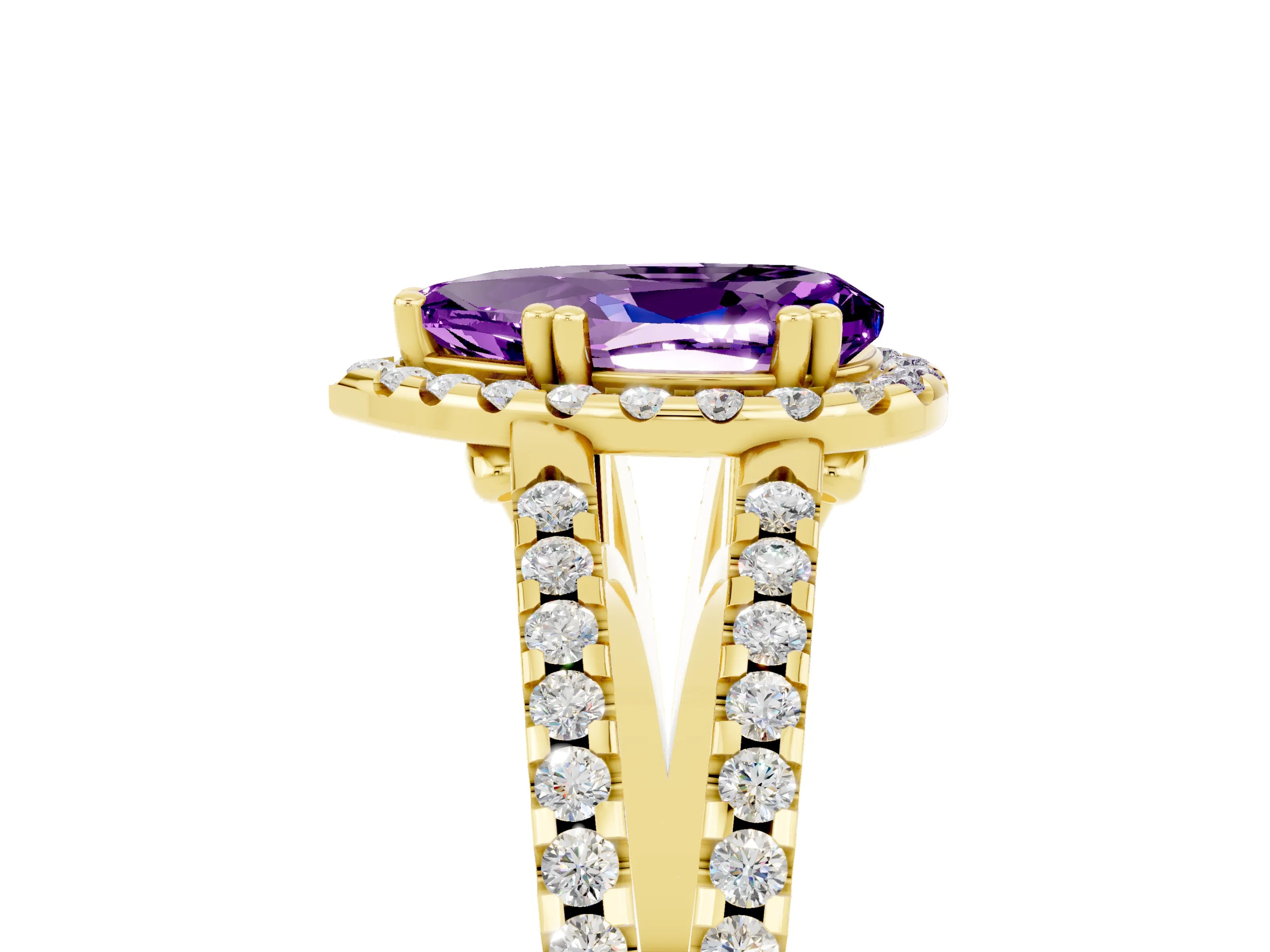 Yellow gold Pear Cut Amethyst Halo Split Shank Engagement Ring_17