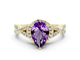 Yellow gold Pear Cut Amethyst Halo Twist Band Solitaire Prong Setting Ring