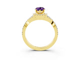 Yellow gold Pear Cut Amethyst Halo Twist Band Solitaire Prong Setting Ring_3