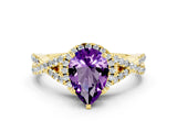 Yellow gold Pear Cut Amethyst  Halo Twist Band Solitaire Prong Setting Ring_36