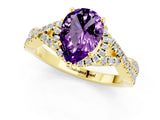 Yellow gold Pear Cut Amethyst  Halo Twist Band Solitaire Prong Setting Ring_37