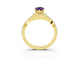 Yellow gold Pear Cut Amethyst  Halo Twist Band Solitaire Prong Setting Ring_39