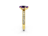 Yellow gold Pear Cut Amethyst Milgrain Pavé Engagement Ring with Four-Prong Setting_2