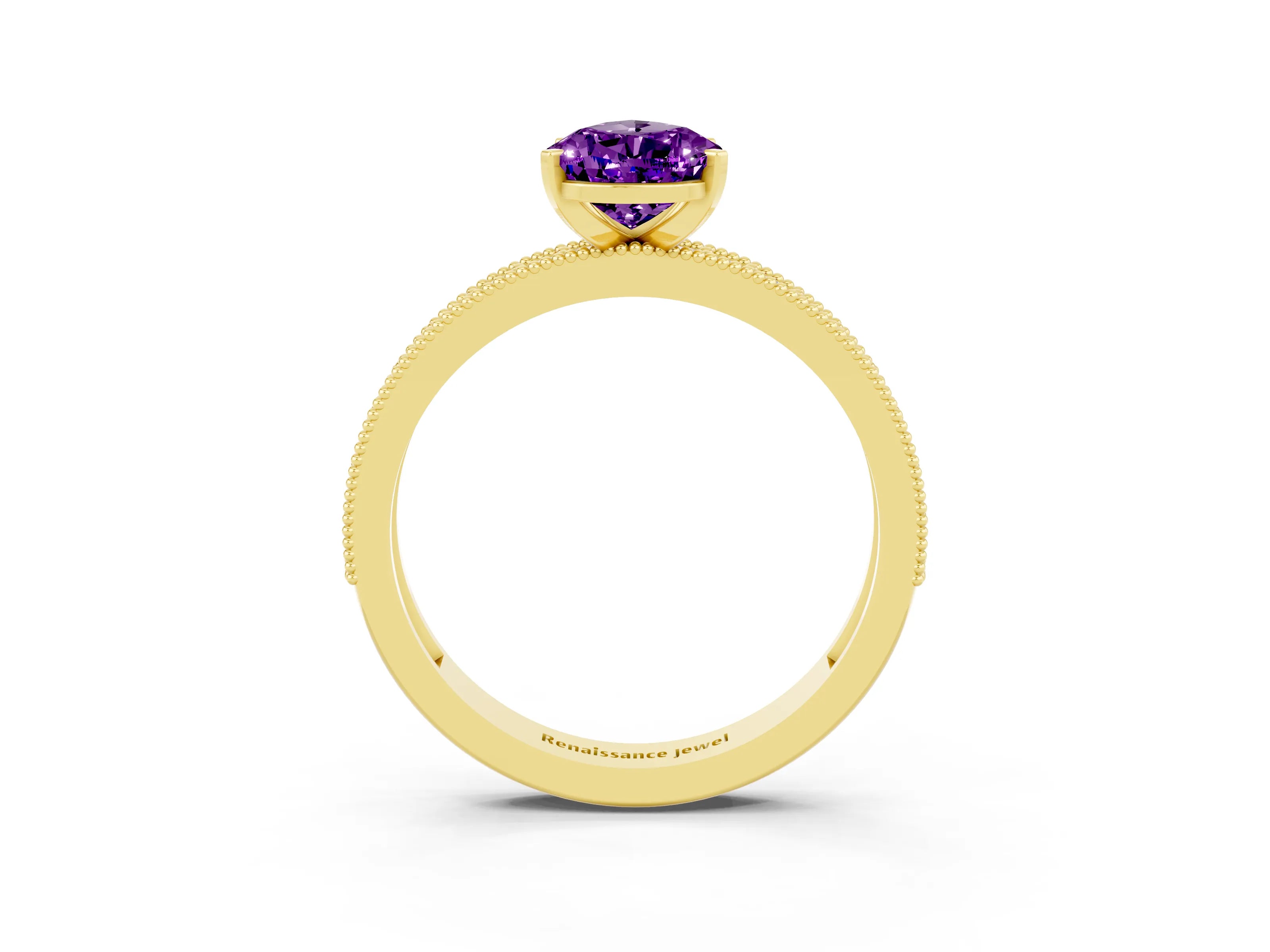 Yellow gold Pear Cut Amethyst Milgrain Pavé Engagement Ring with Four-Prong Setting_3