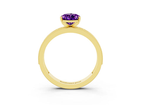 Yellow gold Pear Cut Amethyst Milgrain Pavé Engagement Ring with Four-Prong Setting_3