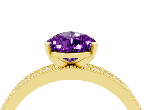 Yellow gold Pear Cut Amethyst Milgrain Pavé Engagement Ring with Four-Prong Setting_4