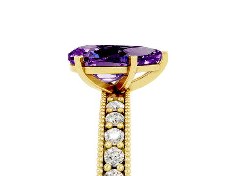 Yellow gold Pear Cut Amethyst Milgrain Pavé Engagement Ring with Four-Prong Setting_5
