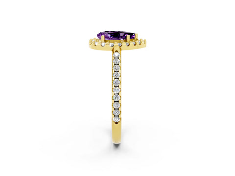 Yellow gold Pear Cut Amethyst Pavé Halo Ring with Four-Prong Setting_14