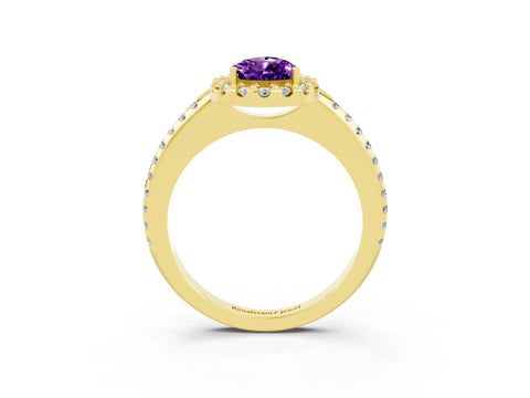Yellow gold Pear Cut Amethyst Pavé Halo Ring with Four-Prong Setting_15