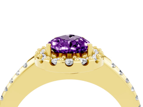 Yellow gold Pear Cut Amethyst Pavé Halo Ring with Four-Prong Setting_16
