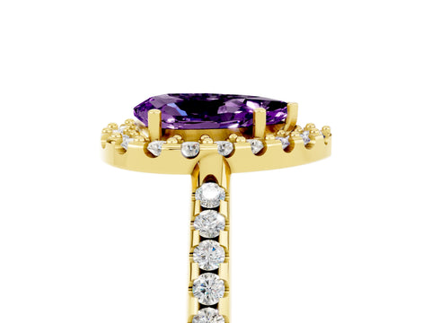 Yellow gold Pear Cut Amethyst Pavé Halo Ring with Four-Prong Setting_17