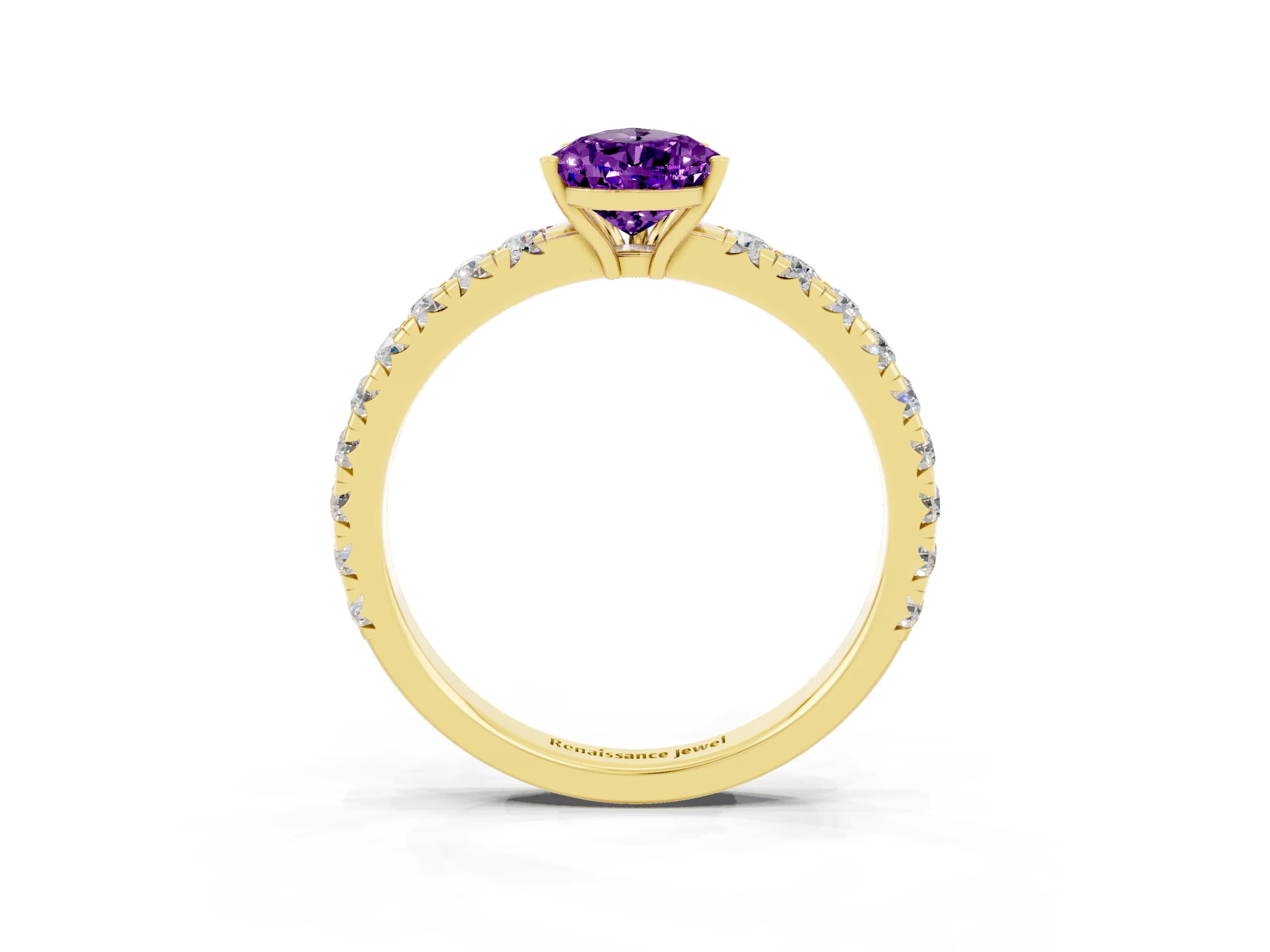 Yellow gold Pear Cut Amethyst Pavé Solitaire Engagement Ring with Four-Prong Setting_15