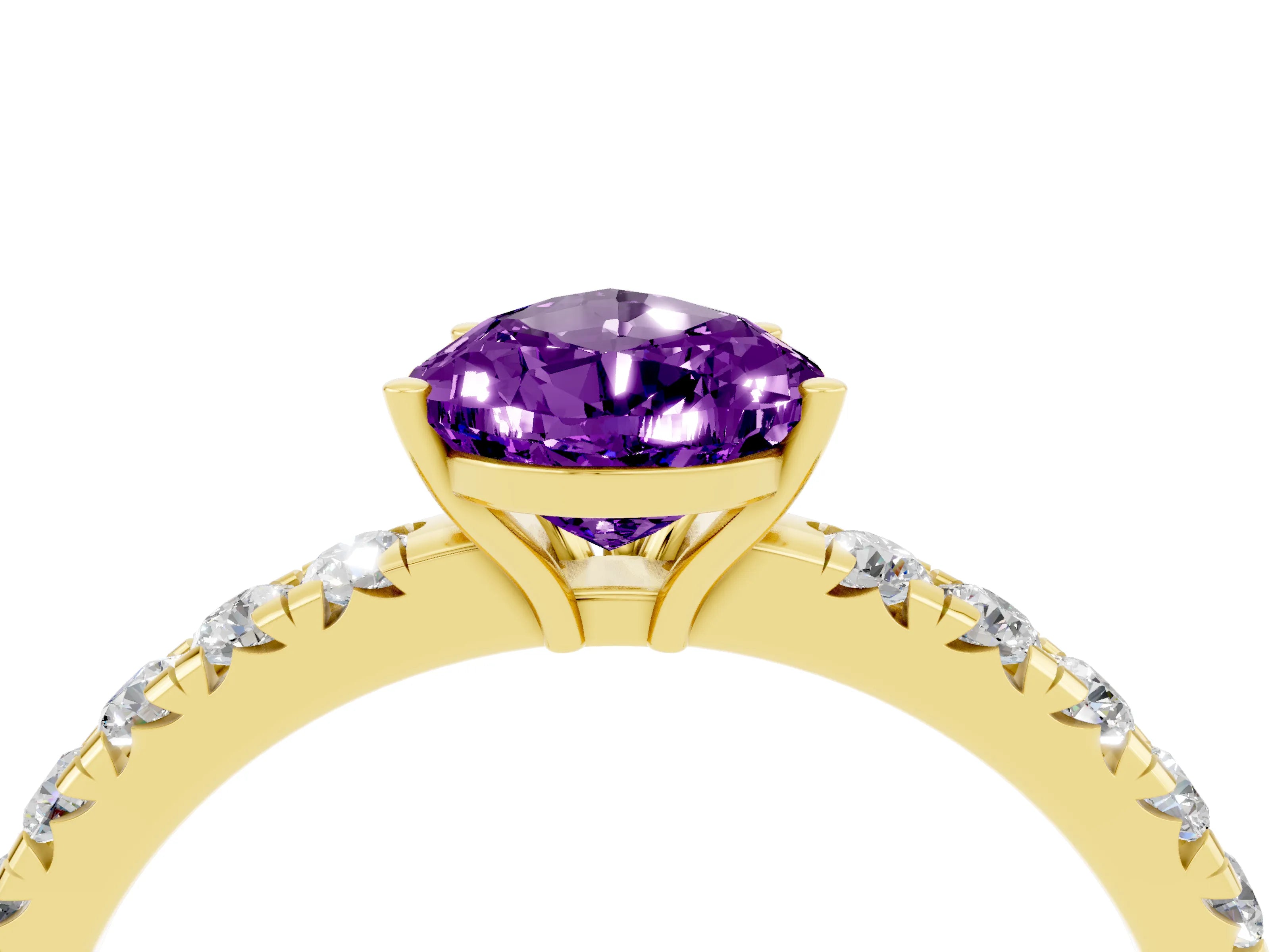 Yellow gold Pear Cut Amethyst Pavé Solitaire Engagement Ring with Four-Prong Setting_16