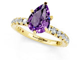 Yellow gold Pear Cut Amethyst Pavé Solitaire Ring with Round Band and Prong Setting_25