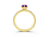 Yellow gold Pear Cut Amethyst Pavé Solitaire Ring with Round Band and Prong Setting_27