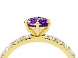 Yellow gold Pear Cut Amethyst Pavé Solitaire Ring with Round Band and Prong Setting_28
