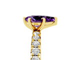 Yellow gold Pear Cut Amethyst Pavé Solitaire Ring with Round Band and Prong Setting_29