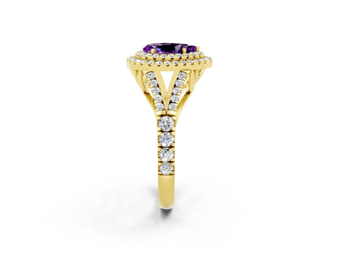 Yellow gold Pear Cut Amethyst Pavé Split Shank Double Halo Engagement Ring_2