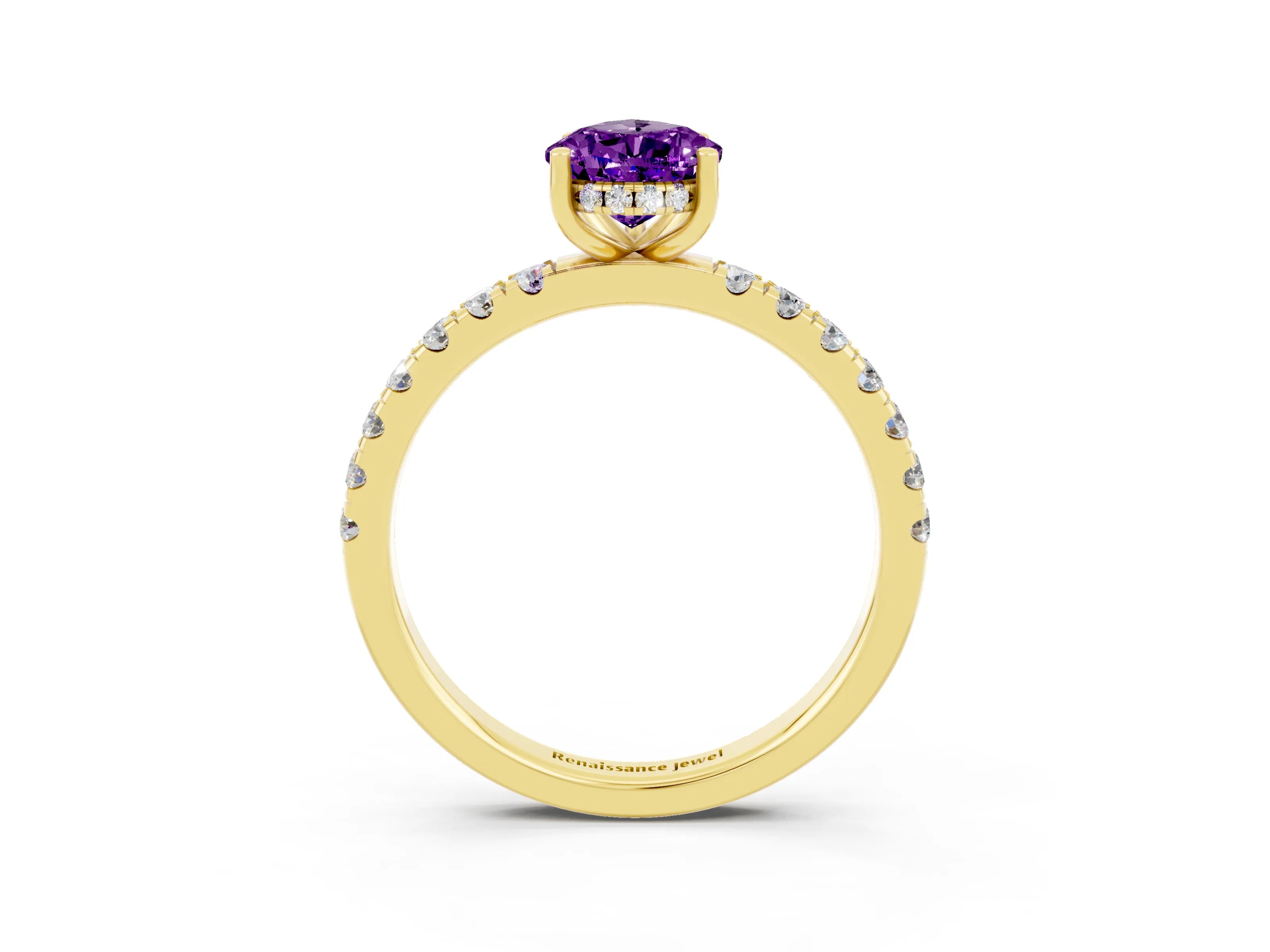 Yellow gold Pear Cut Amethyst Pave Band Solitaire Ring with Four-Prong Setting_27