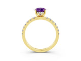 Yellow gold Pear Cut Amethyst Pave Band Solitaire Ring with Four-Prong Setting_27