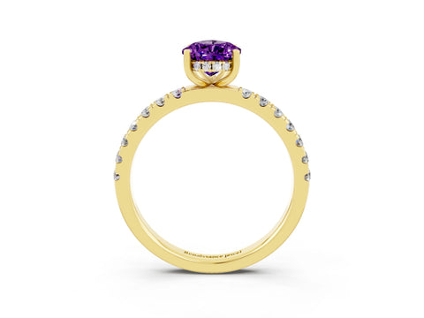 Yellow gold Pear Cut Amethyst Pave Band Solitaire Ring with Four-Prong Setting_27