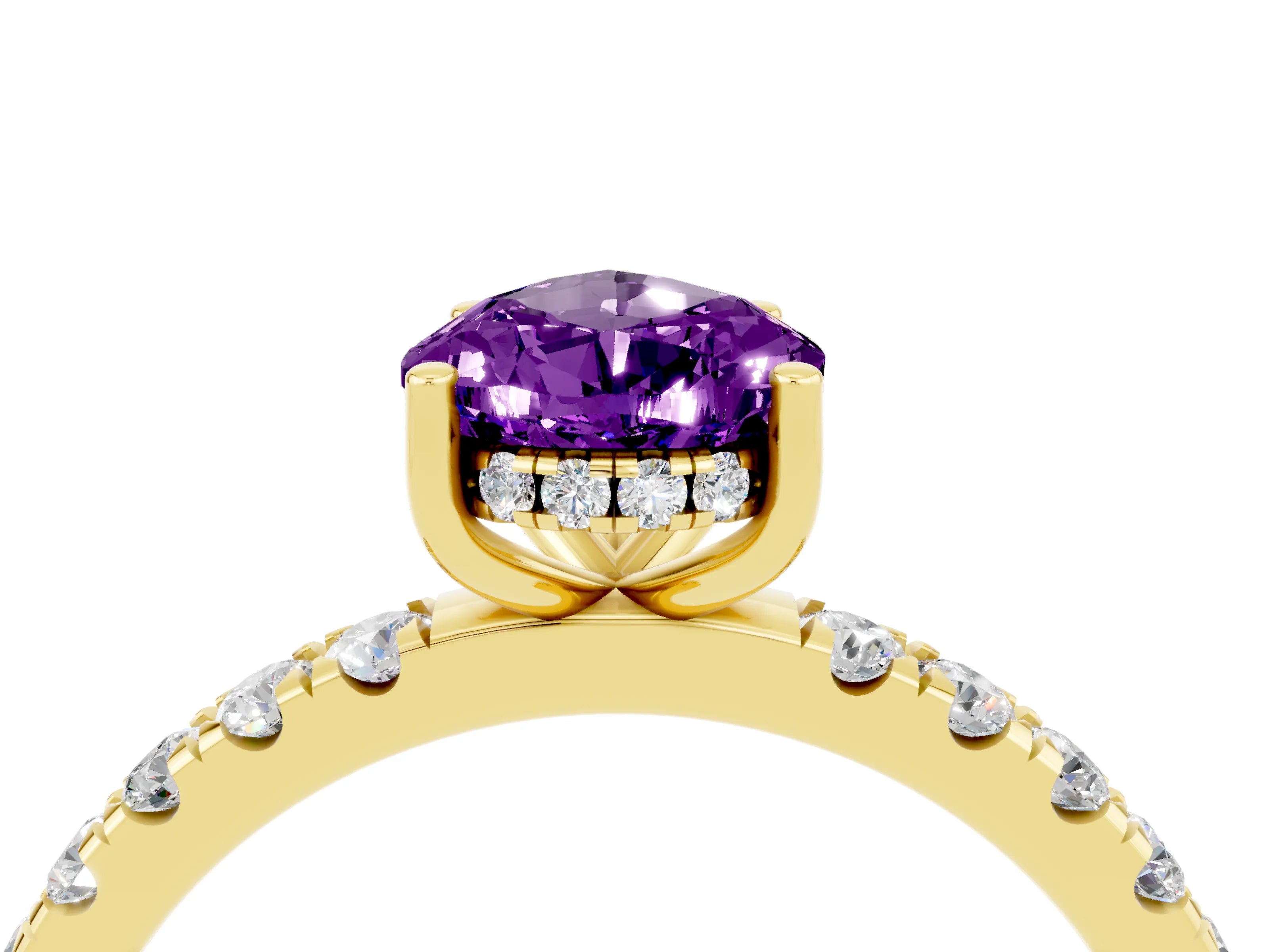 Yellow gold Pear Cut Amethyst Pave Band Solitaire Ring with Four-Prong Setting_28