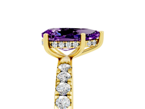 Yellow gold Pear Cut Amethyst Pave Band Solitaire Ring with Four-Prong Setting_29
