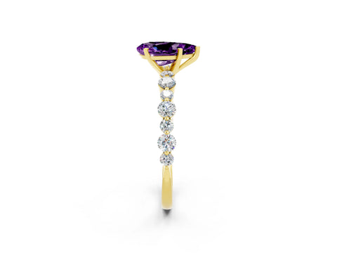 Yellow gold Pear Cut Amethyst Prong Set Engagement Ring with Pavé Band_2