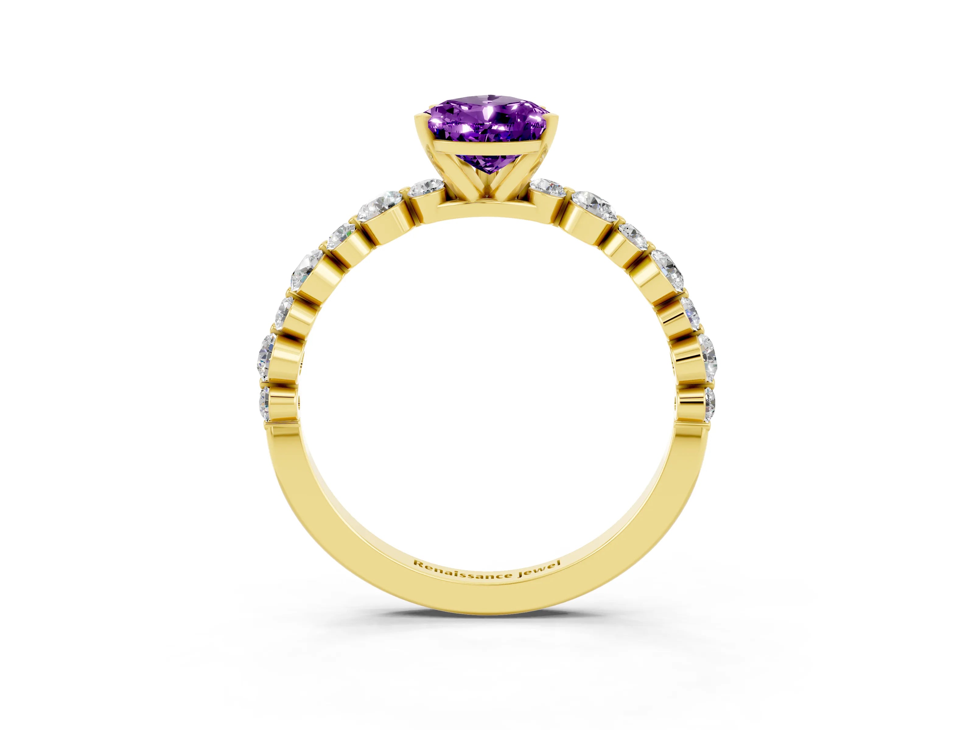 Yellow gold Pear Cut Amethyst Prong Set Engagement Ring with Pavé Band_3
