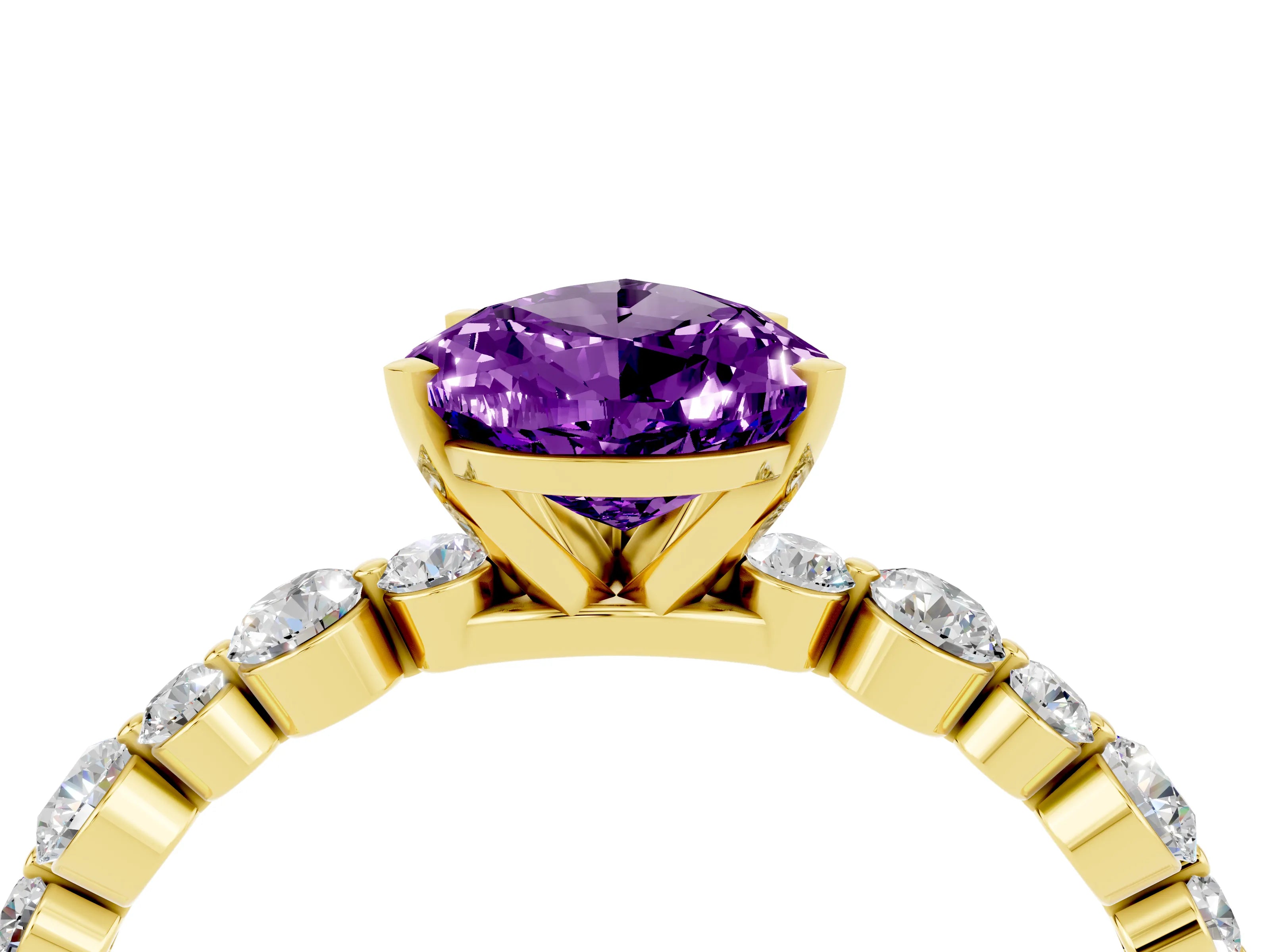 Yellow gold Pear Cut Amethyst Prong Set Engagement Ring with Pavé Band_4