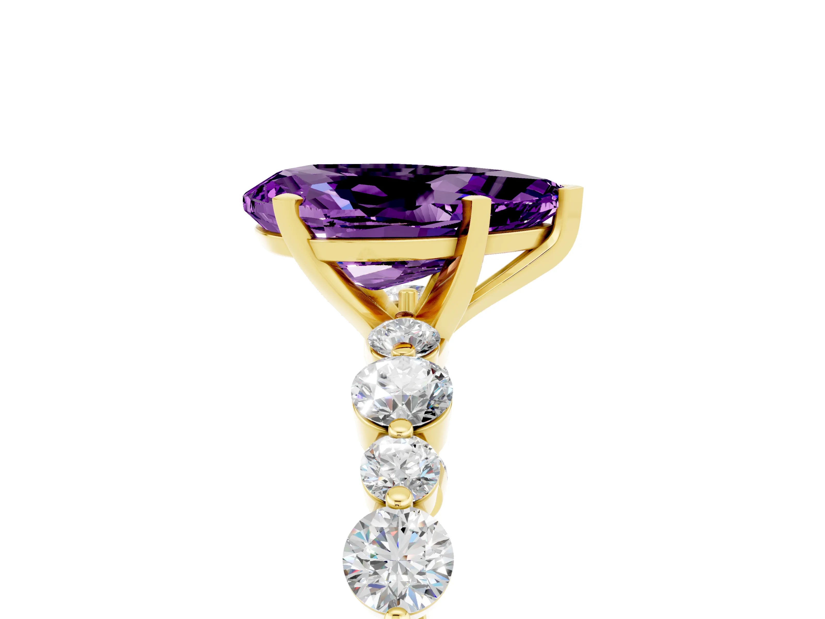 Yellow gold Pear Cut Amethyst Prong Set Engagement Ring with Pavé Band_5
