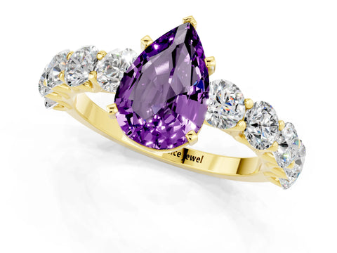 Yellow gold Pear Cut Amethyst Prong Setting with Side Stones on a Pave Band_1