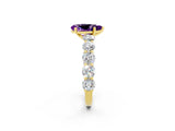 Yellow gold Pear Cut Amethyst Prong Setting with Side Stones on a Pave Band_2
