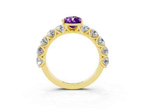 Yellow gold Pear Cut Amethyst Prong Setting with Side Stones on a Pave Band_3