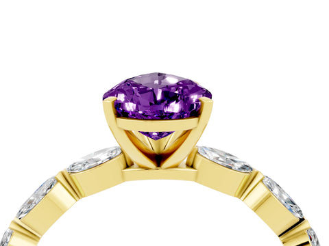 Yellow gold Pear Cut Amethyst Ring with Marquise Side Stones and Prong Setting_4